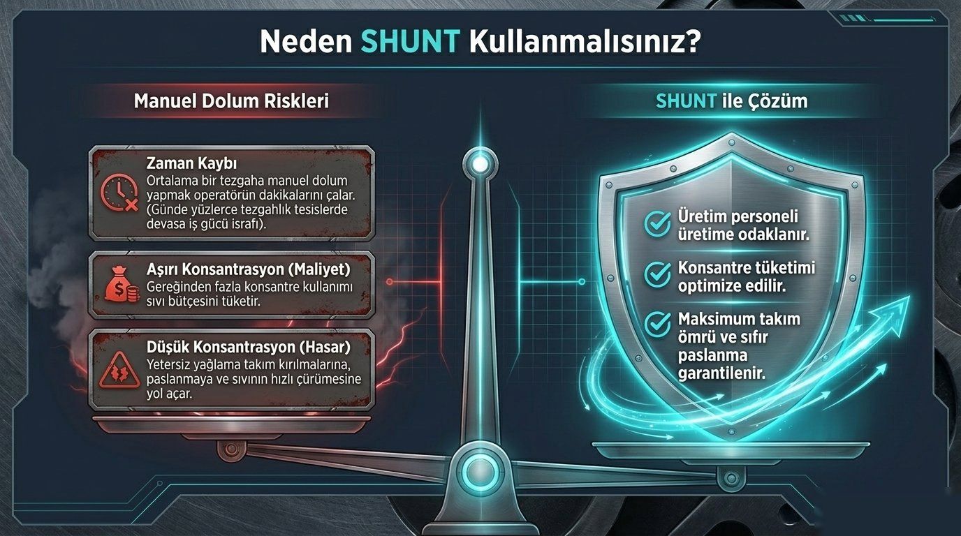 Manuel dolum riskleri (zaman kaybı, yanlış konsantrasyon) vs SHUNT çözümü